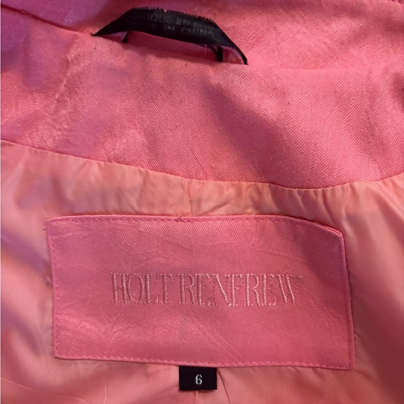 Holt Renfrew Women's bubblegum Pink spring coat, sz 6; belt included - Picture 3 of 9
